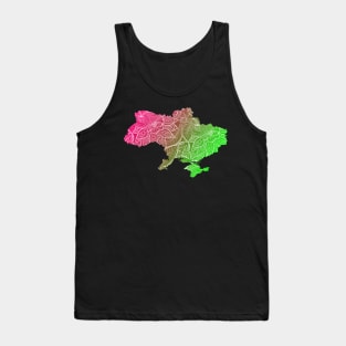 Colorful mandala art map of Ukraine with text in pink and green Tank Top